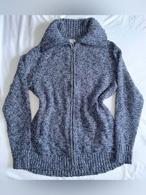 Vintage L.L. Bean Navy Blue 100% Cotton Large Retro Knit Cardigan Y2K Sweater